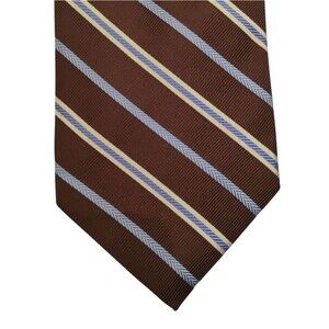 Brooks Brothers Classic Brown and Blue and White Striped Tie 60 inches